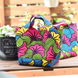 受注製作】アフリカ布 ミニトートバッグ 馬柄ブルー アフリカン