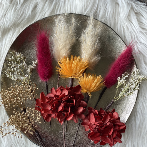 ドライフラワー髪飾り レッド×オレンジ 【マルーン】 成人式髪飾り  