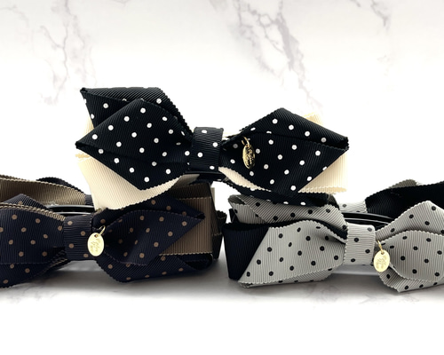 大人可愛いリボン半月アーチクリップ☆ファブリックチェック