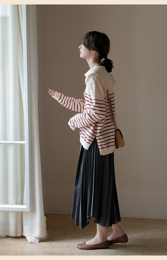 歩くたびに揺れるプリーツスカート 上品な印象のロング　スカート 4枚目の画像