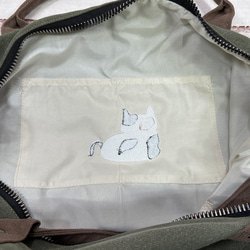 【送料無料】お餅猫の刺繍  2way仕様 キャンバスコットンキャリーオン帆布ショルダーバッグ 19枚目の画像