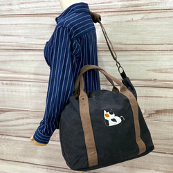 [免運費] 麻糬貓刺繡 2way 規格帆布棉隨身帆布單肩包 第6張的照片