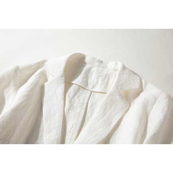 リネンジャケット テーラード　スーツ ブレザージャケット100%リネン中厚　ホワイト　S&M&L # L100WH 3枚目の画像