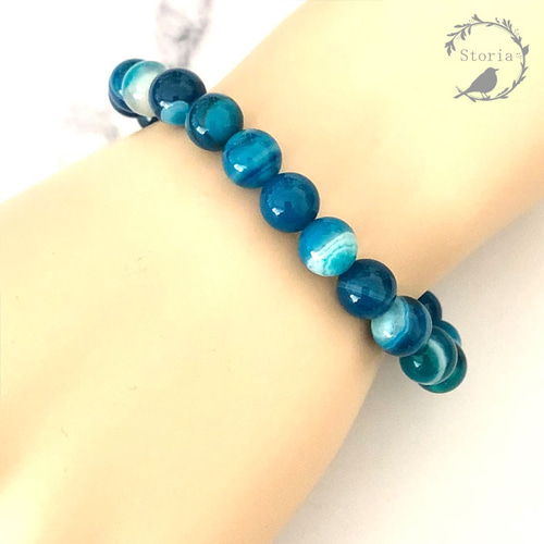 長寿の象徴】シーブルーアゲート（縞メノウ） 8mm珠 ブレスレット