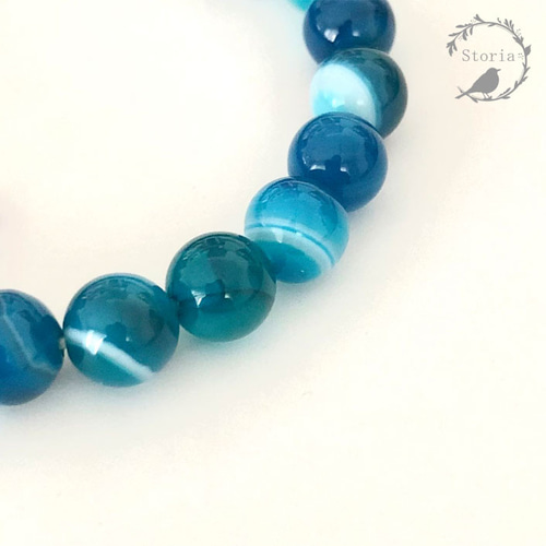 長寿の象徴】シーブルーアゲート（縞メノウ） 8mm珠 ブレスレット