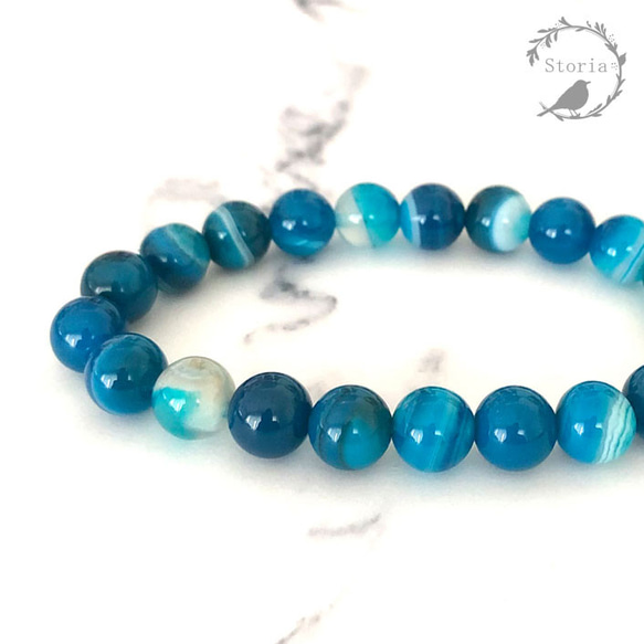 長寿の象徴】シーブルーアゲート（縞メノウ） 8mm珠 ブレスレット