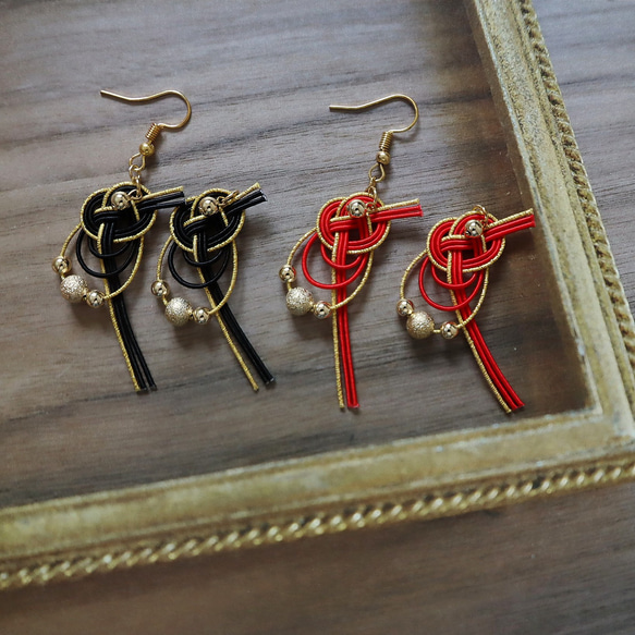 雅 水引 あわじ結びのピアス イヤリング 和モダン ピアス（フック