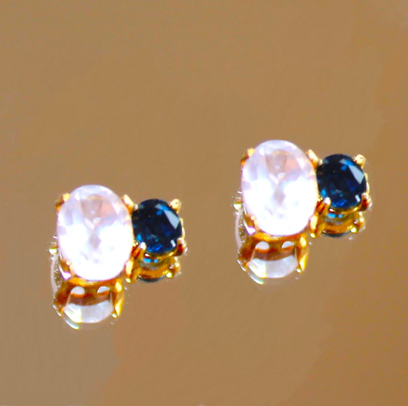 - Autumn -Blue Sapphire & Rose Quartz Earrings/Pierce 2枚目の画像