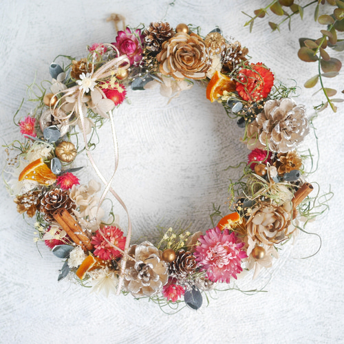 Eleanor- 秋冬ドライフラワーリース 秋冬 クリスマス リース Marie