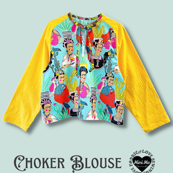 2way Choker Blouse　USA輸入生地　ロングスリーブ　トロピカルフリーダ柄 1枚目の画像