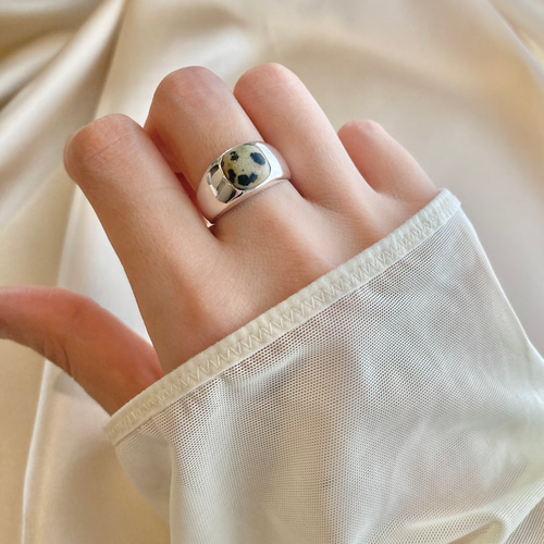 ホットマン セール silver/gold ダルメシアンジャスパーのスクエアリング -jasper アクセサリー