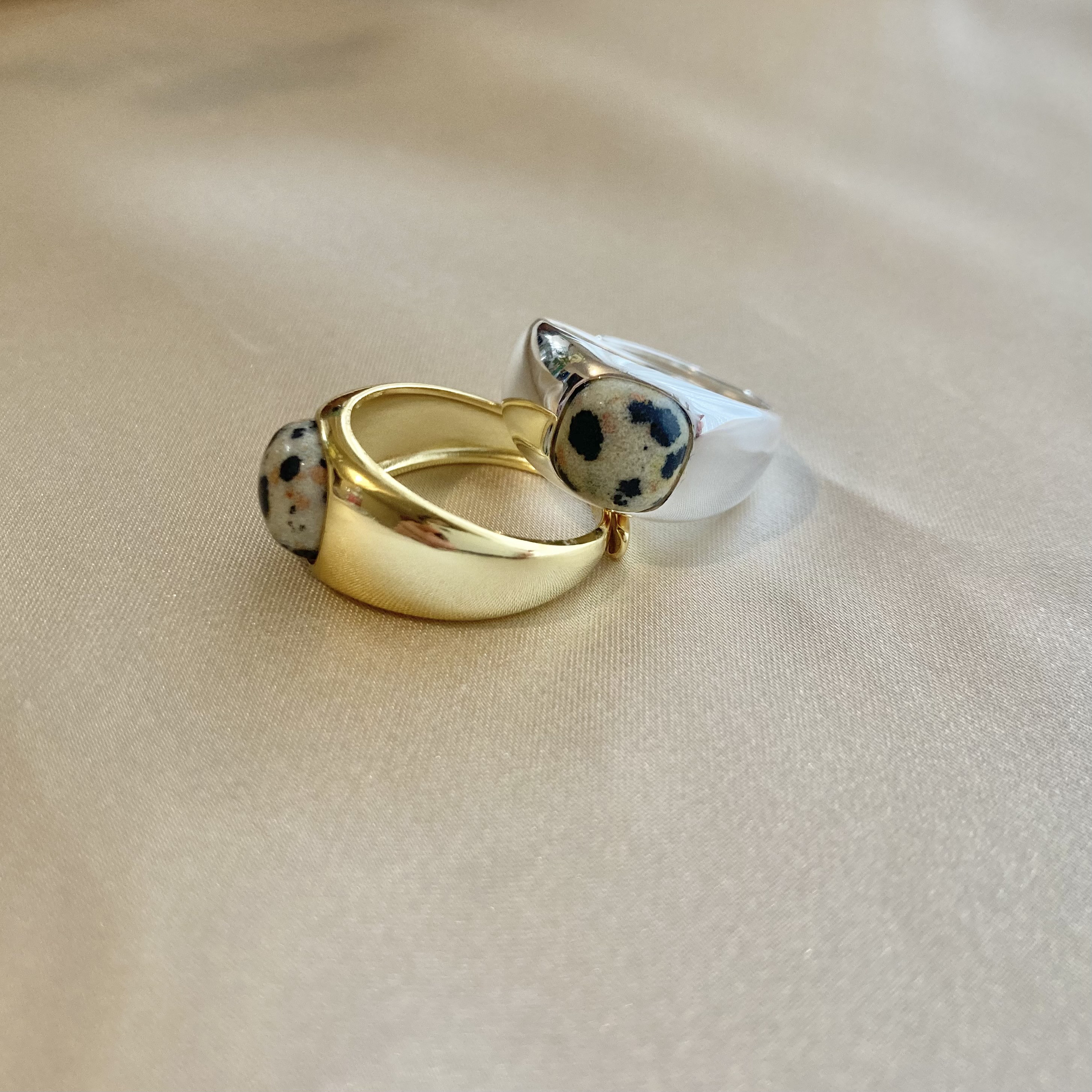 silver/gold ダルメシアンジャスパーのスクエアリング -jasper