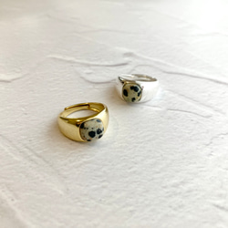 silver/gold ダルメシアンジャスパーのスクエアリング -jasper