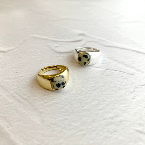 silver/gold ダルメシアンジャスパーのスクエアリング -jasper