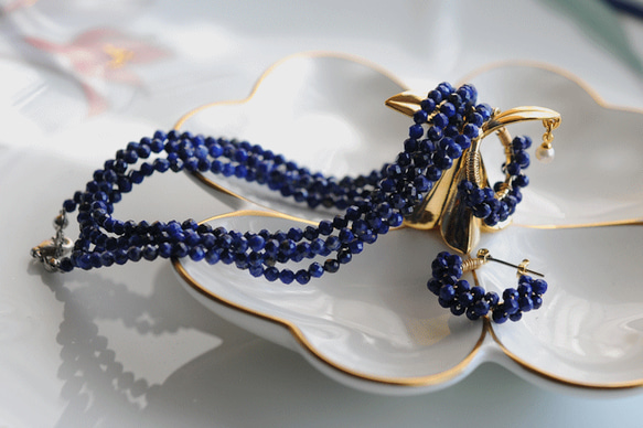 Creema春の福袋　ラピスラズリlong　necklace とフーブピアスのセット　 1枚目の画像