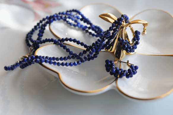 Creema春の福袋　ラピスラズリlong　necklace とフーブピアスのセット　 2枚目の画像
