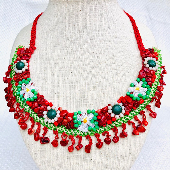 トルコ伝統工芸 oya刺繍 クリスマスカラーが元気になれる 赤と緑の色