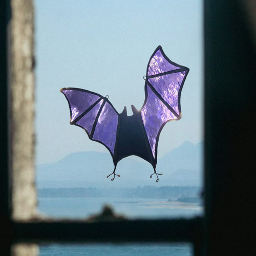 コウモリ ハロウィン雑貨 ウィンドウハンギング 紫色 サンキャッチャー