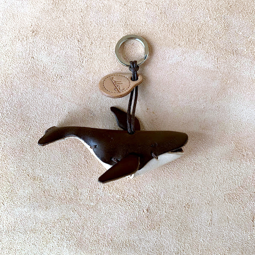 海洋生物-クジラ-本物の植物タンニンなめし革キーホルダー