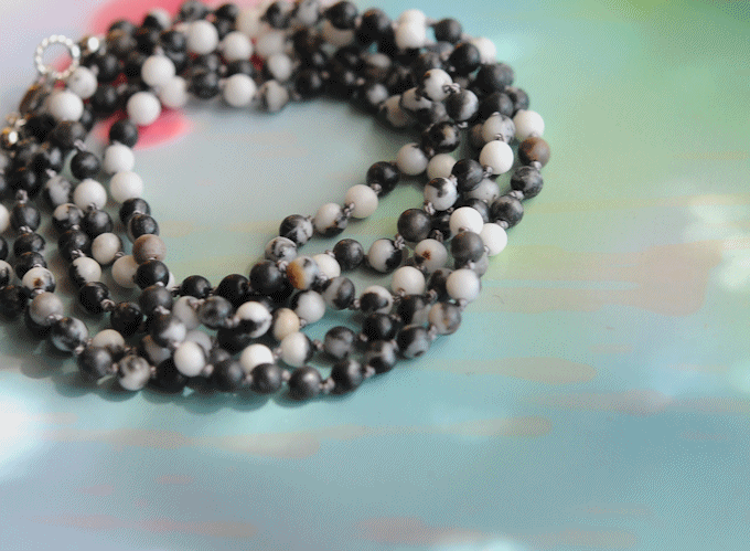 ゼブラジャスパー　オールノット　long silk necklace