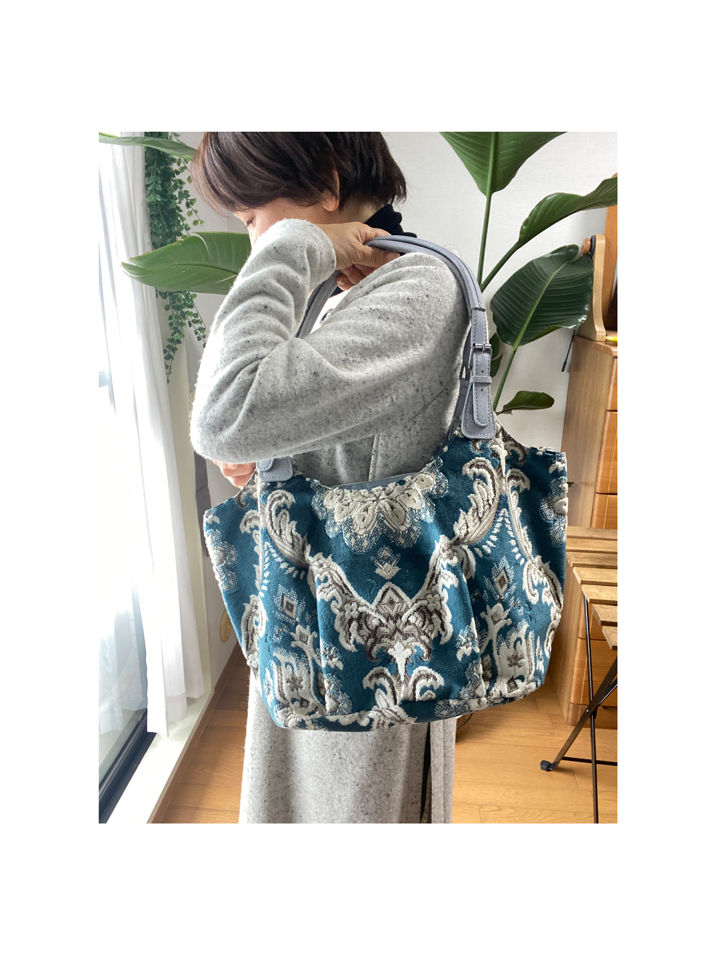 メキシコ 織地 バッグ☆ブルーΩ