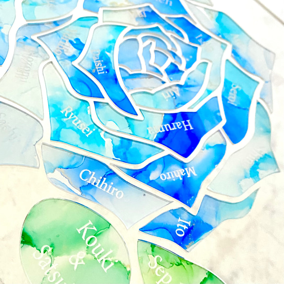 ウェルカムボード　ゲスト参加型結婚証明書　Bluerose green leaf 