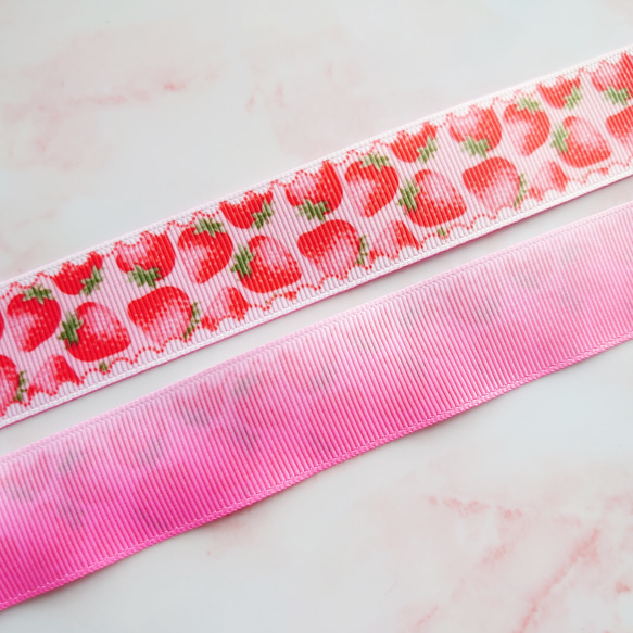 25mm 苺 グログランリボン 両面プリント(b) リボン・テープ Le Lien 