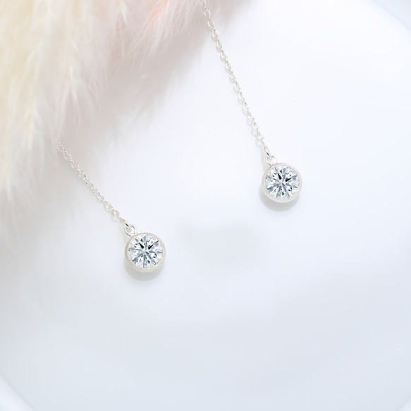 典雅 5A 單鑽 瑞士 鑽石 s925 純銀 流線 耳鍊 耳環 情人節 禮物 第3張的照片