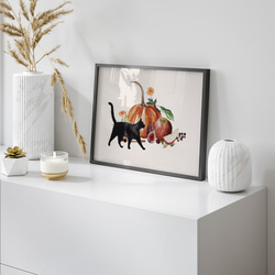 ハロウィンキッチンポスター　/ i1006 / 秋の夜の過ごし方　かぼちゃや黒猫　インテリアポスター 1枚目の画像