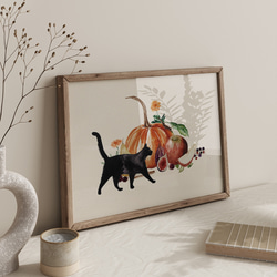 ハロウィンキッチンポスター　/ i1006 / 秋の夜の過ごし方　かぼちゃや黒猫　インテリアポスター 2枚目の画像
