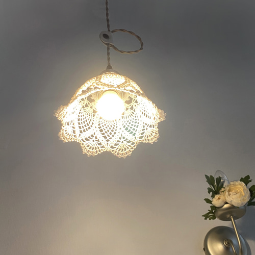 レース編みのランプシェード アンティーク 桔梗 ライトパープル