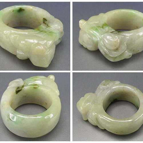 緑入りひすい本翡翠指輪ヒキュウ手彫りAAA天然石一点物約21号U0506プライム