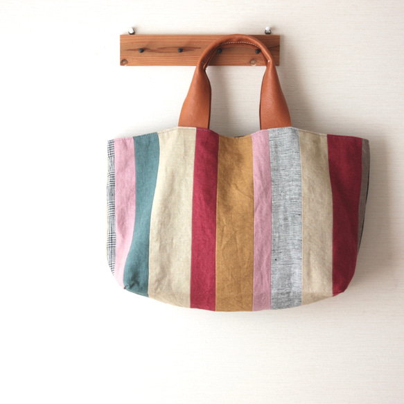 しましまトート　pink・mustard 1枚目の画像