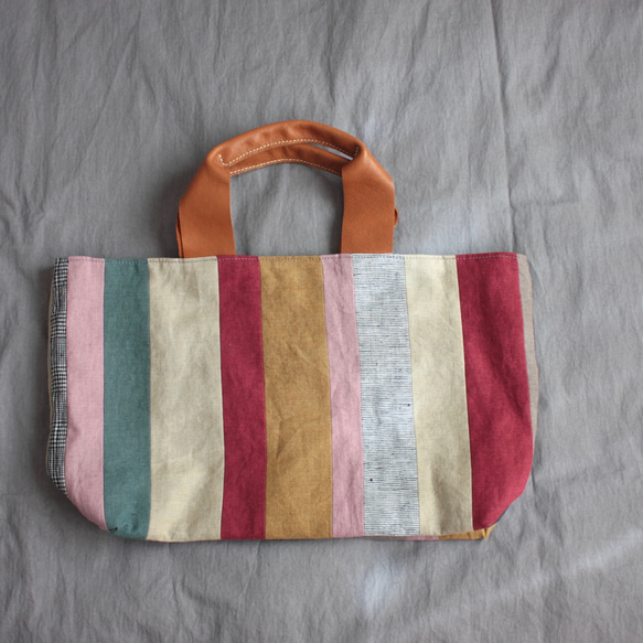 しましまトート　pink・mustard 7枚目の画像