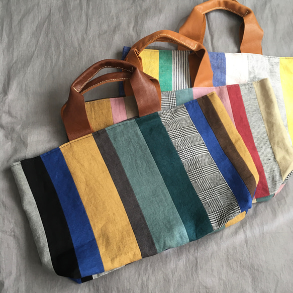 しましまトート　pink・mustard 9枚目の画像