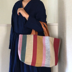 しましまトート　pink・mustard 6枚目の画像