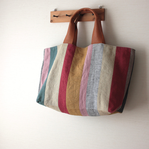 しましまトート　pink・mustard 4枚目の画像