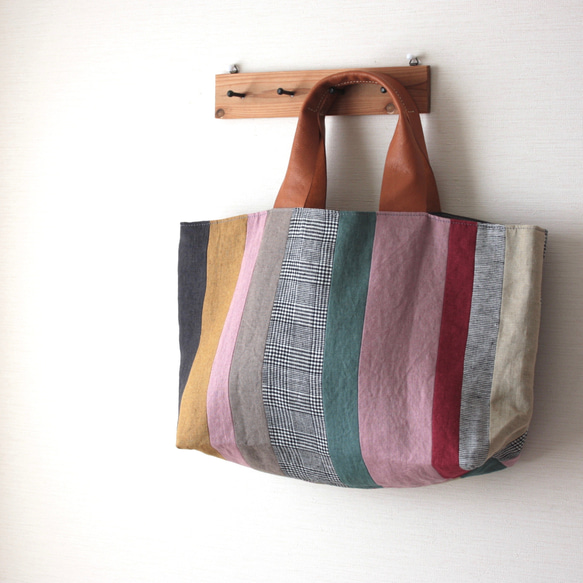 しましまトート　pink・mustard 3枚目の画像