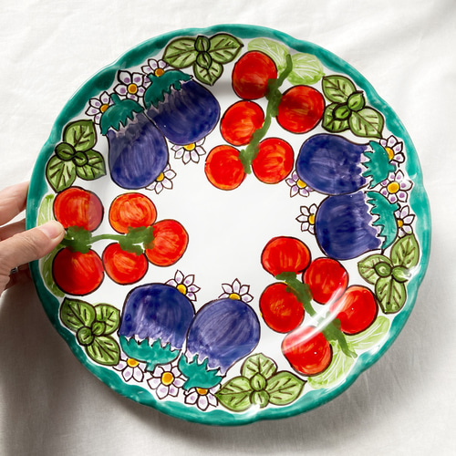 丸皿 パスタ皿 26cm GEO025 マヨリカ焼き イタリア陶器 野菜