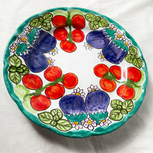 丸皿 パスタ皿 26cm GEO025 マヨリカ焼き イタリア陶器 野菜