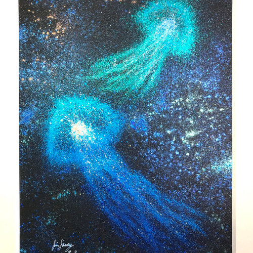 24217E 肉筆原画　水彩画　絵画　ファンタジー　ヒーリングアート 水彩画原画 MotherEarthと共に （オーダーメイド特注サイズ