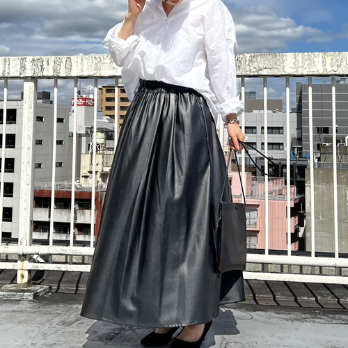 2022AW新作】日本製 フェイクレザーフレアスカート ロングスカート