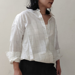 日本製　ウィンドペンチェックシャツ　麻素材　リネン　涼しい 5枚目の画像