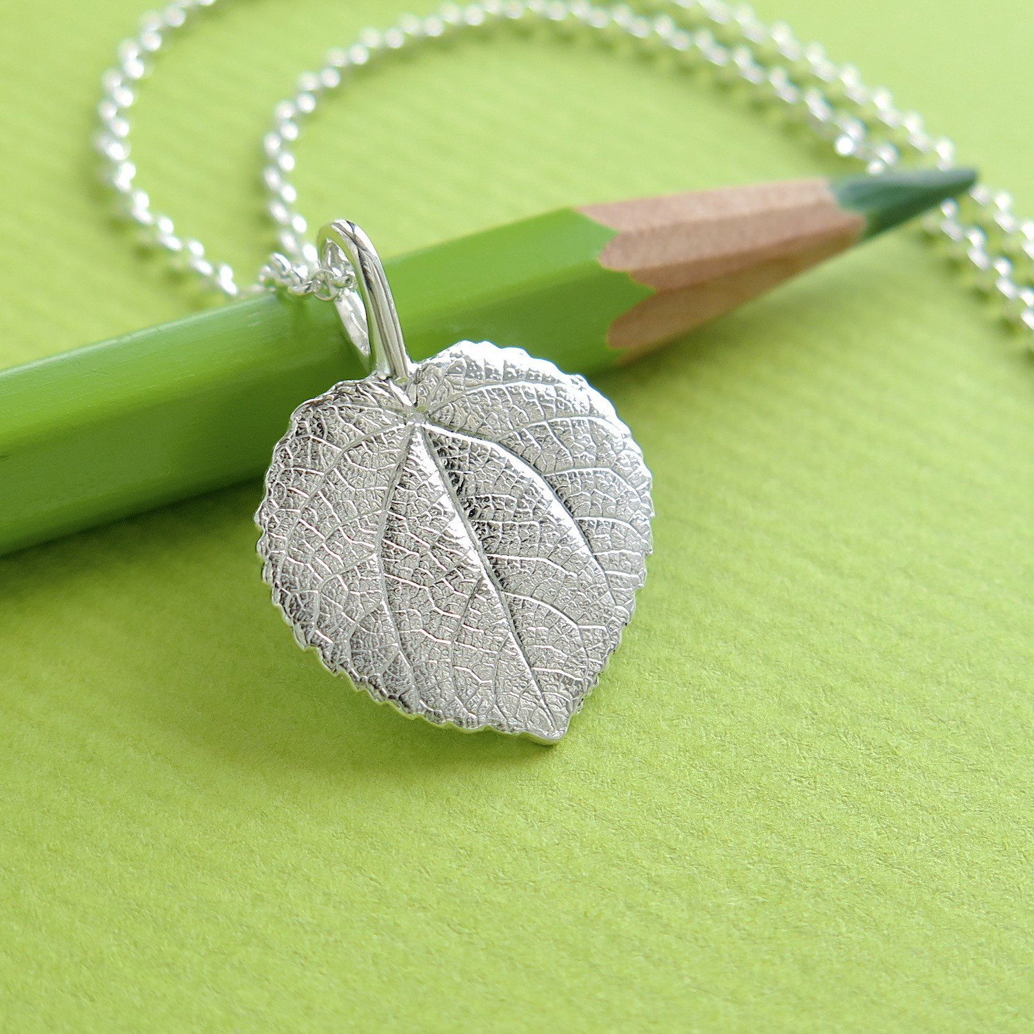 [999 Silver] カツラの葉のペンダント,ネックレス, 50cm, 1点物, miniシルバーケアセット付き