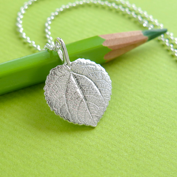 999 Silver] カツラの葉のペンダント,ネックレス, 50cm, 1点物, mini
