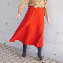 扇形口袋羊毛喇叭裙（紅色） 38 第1張的照片