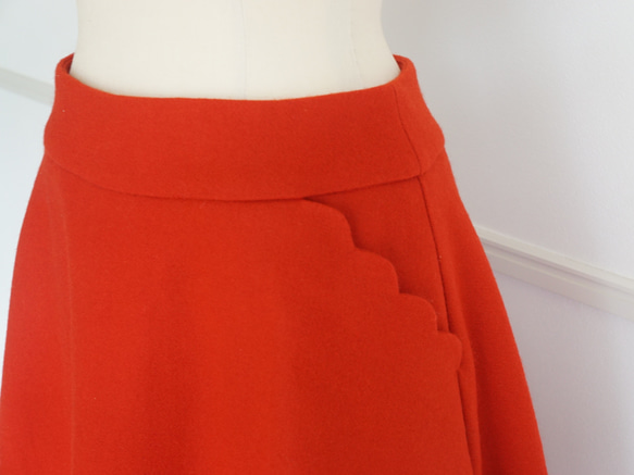 扇形口袋羊毛喇叭裙（紅色） 38 第19張的照片