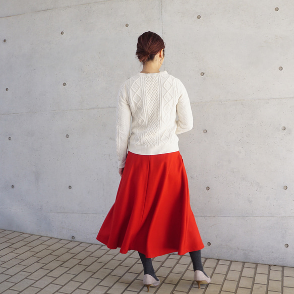 扇形口袋羊毛喇叭裙（紅色） 38 第7張的照片