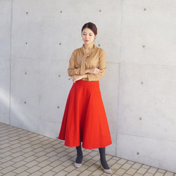 扇形口袋羊毛喇叭裙（紅色） 38 第2張的照片