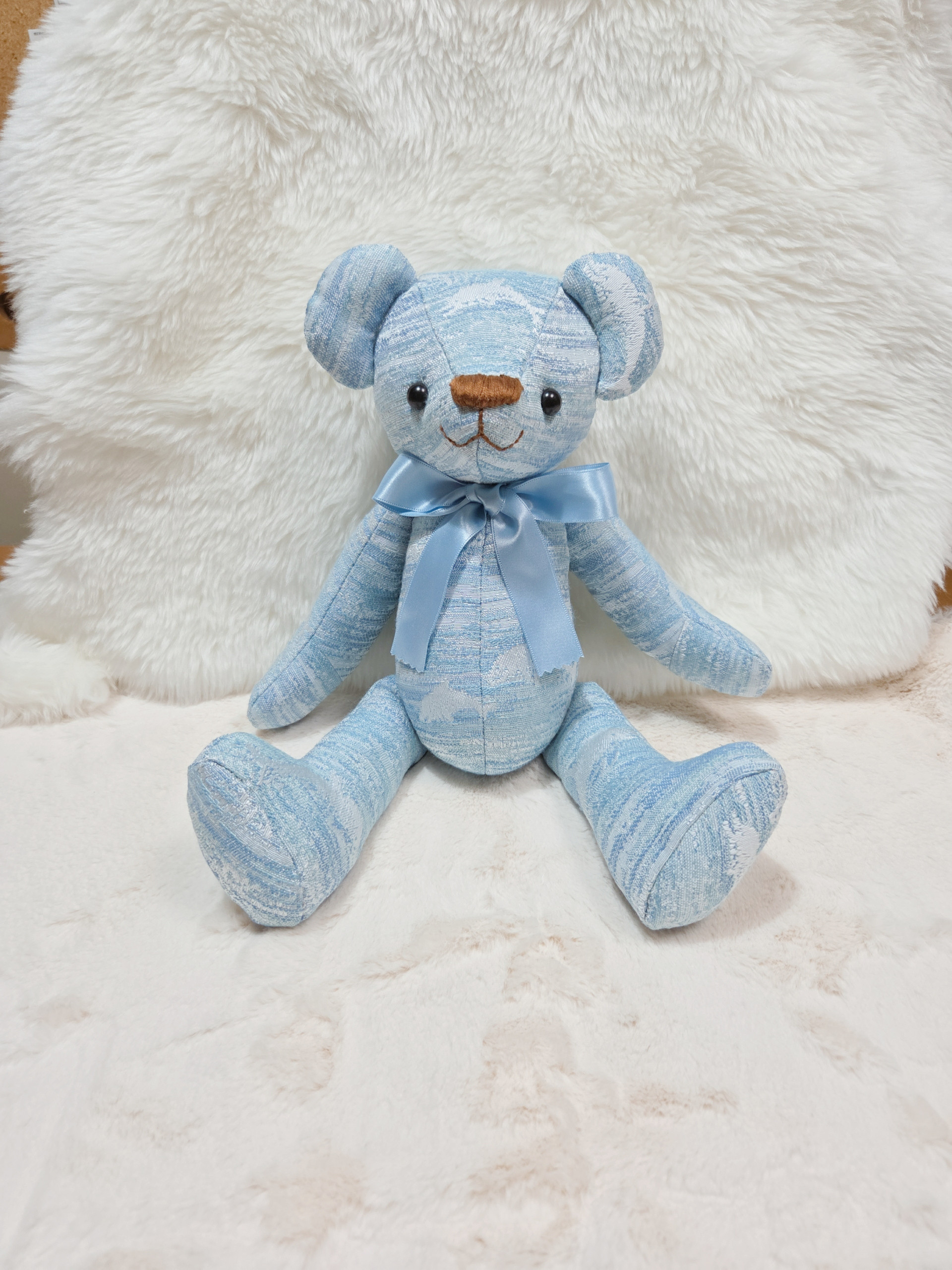 《受注製作》あなたの思い出の服、大切な方の品や好きな布で作る　リメイク♡テディベア（35㌢）